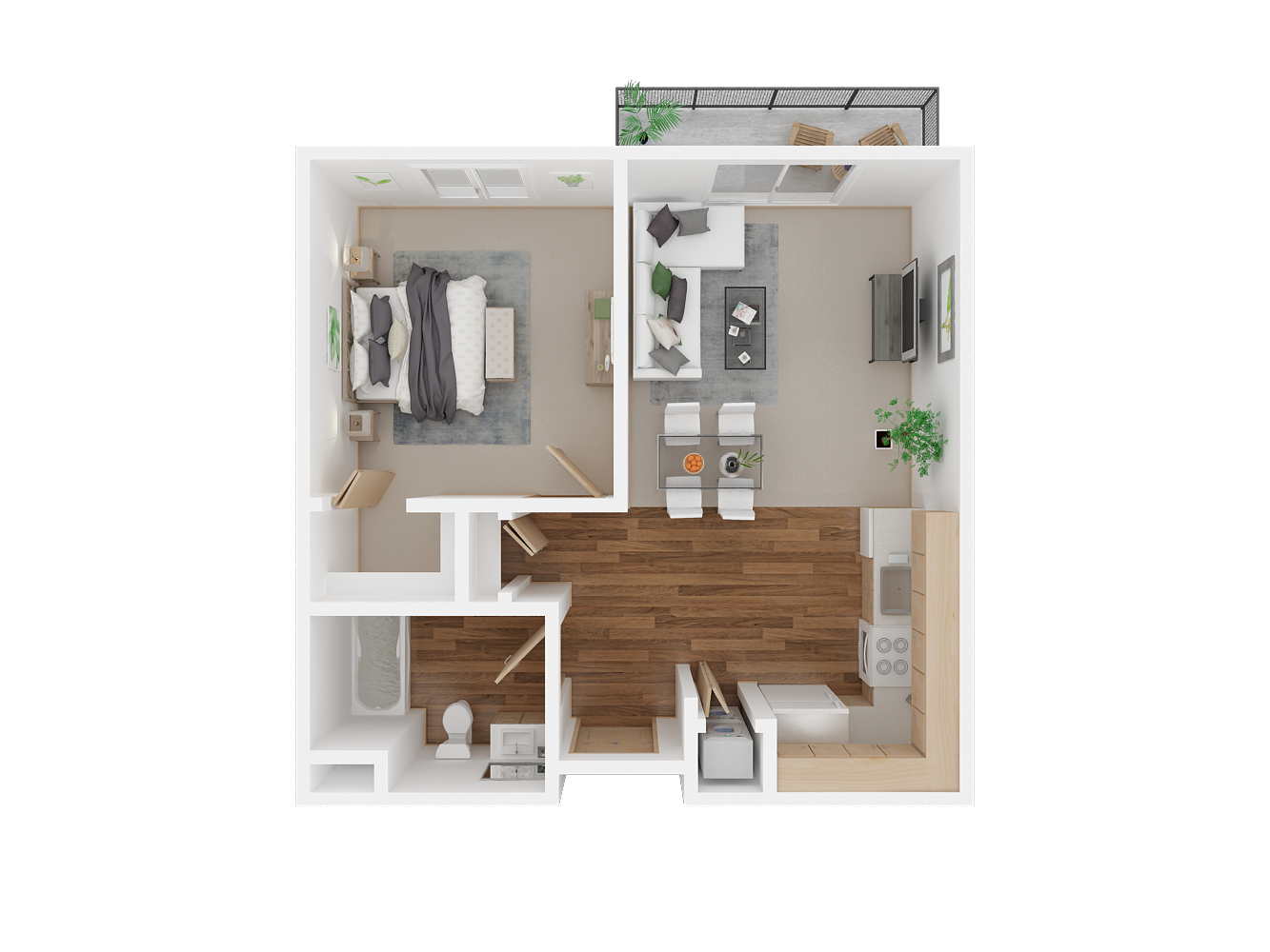 Floor plan for 1 bed, 1 bath, 547 sqft